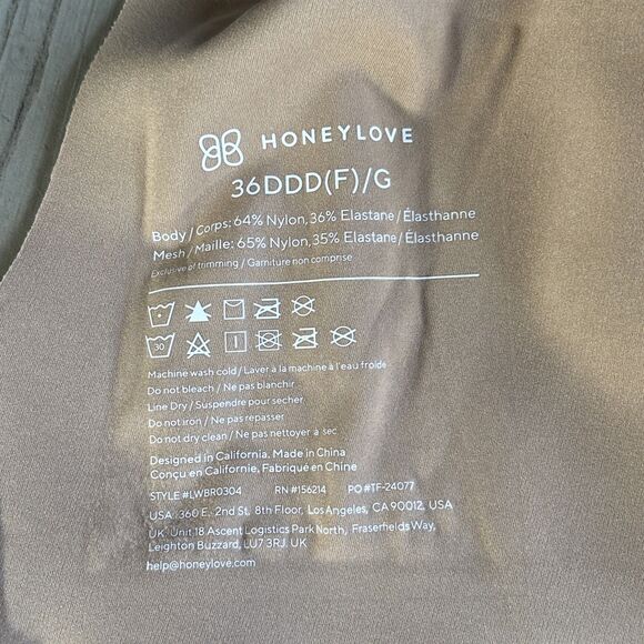 NWOT HONEYLOVE CROSSOVER WIRELESS BRA SAND Nude Removable Inserts 36DDD - Picture 6 of 8